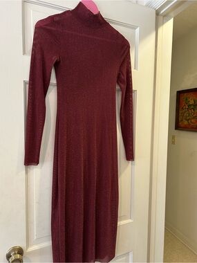 wild fable Sparkle Mock Neck Midi Dress in Burgundy